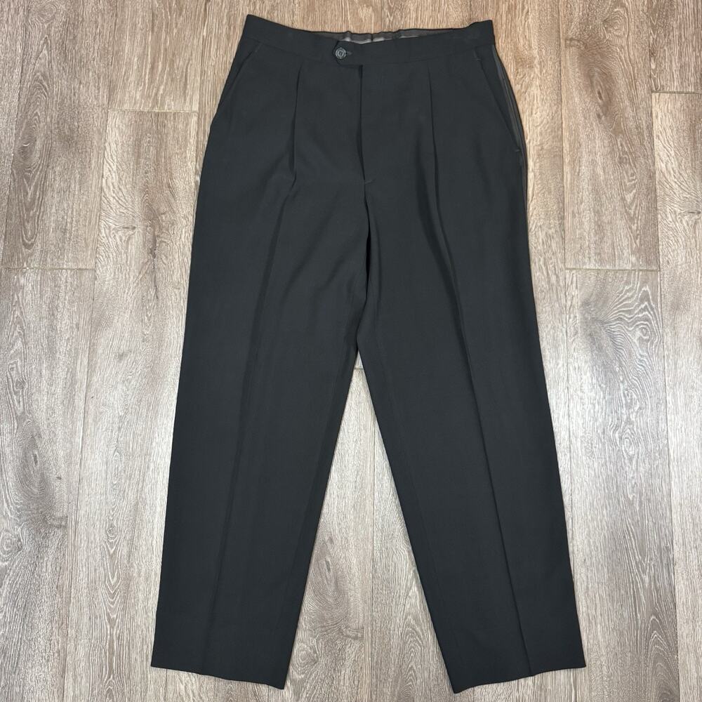 Giorgio Armani Borgonuovo 21 Men’s Pants 52 Black 100% Wool Side Stripe Italy